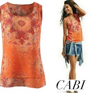 NWT CAbi Merrow Edge Orange Floral Tank XS